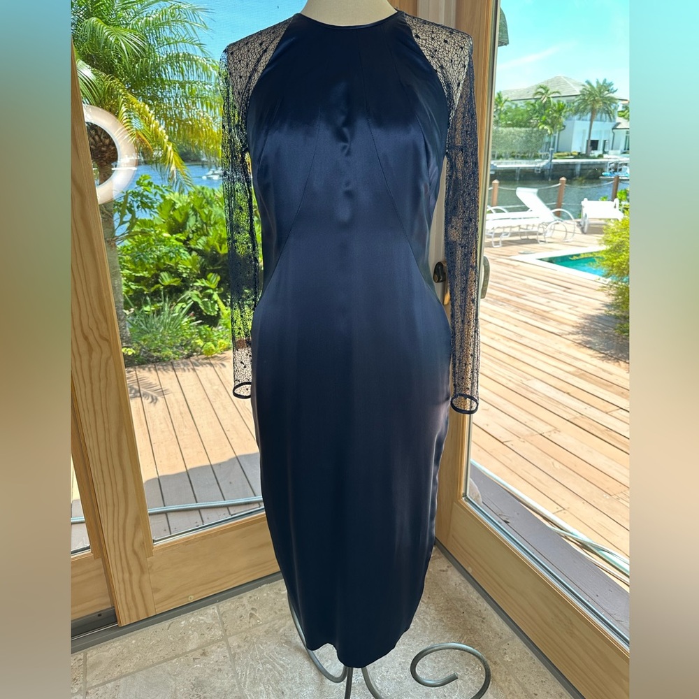 Blue Satin Midi Dress